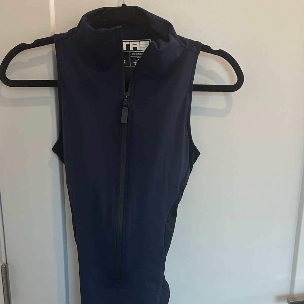 Sleeveless Navy Zip-Front Women's One-Piece Swimsuit - Picture 2 of 5
